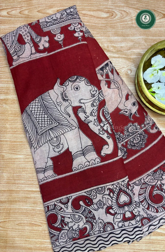 kalamkari mulcotton saree-marron