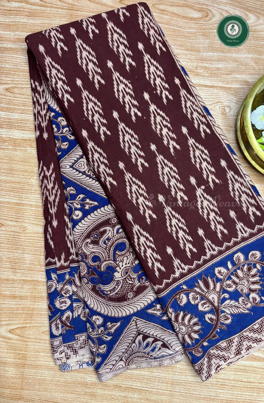 kalamkari mulcotton saree-wine