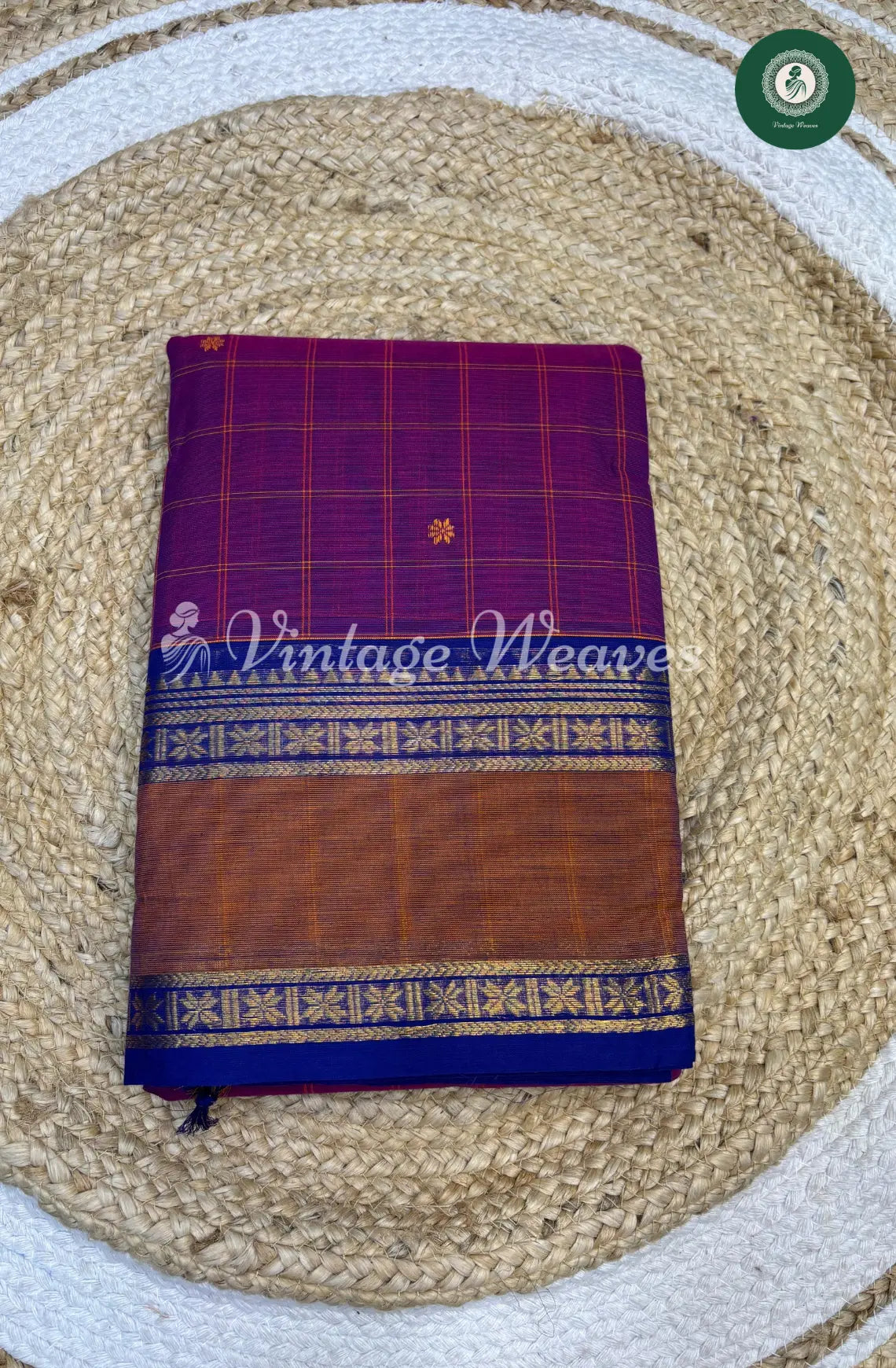 Kanchi Cotton Checked Saree With Butta1-Purple