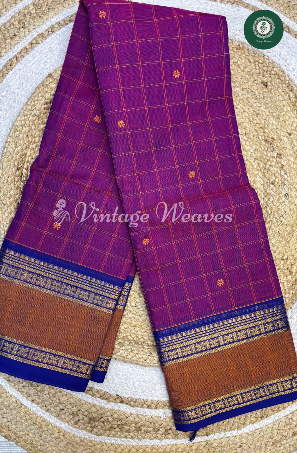 Kanchi Cotton Checked Saree With Butta1-Purple