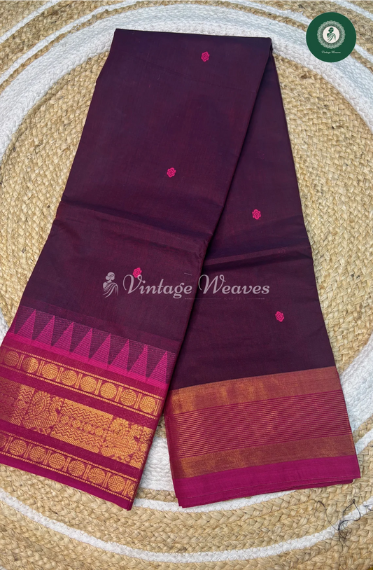 Kanchi Cotton Saree1-Burgundy