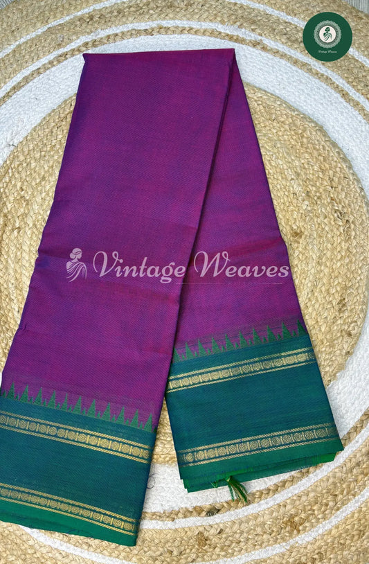 Kanchi Cotton Saree Temple Border Plain-Purple