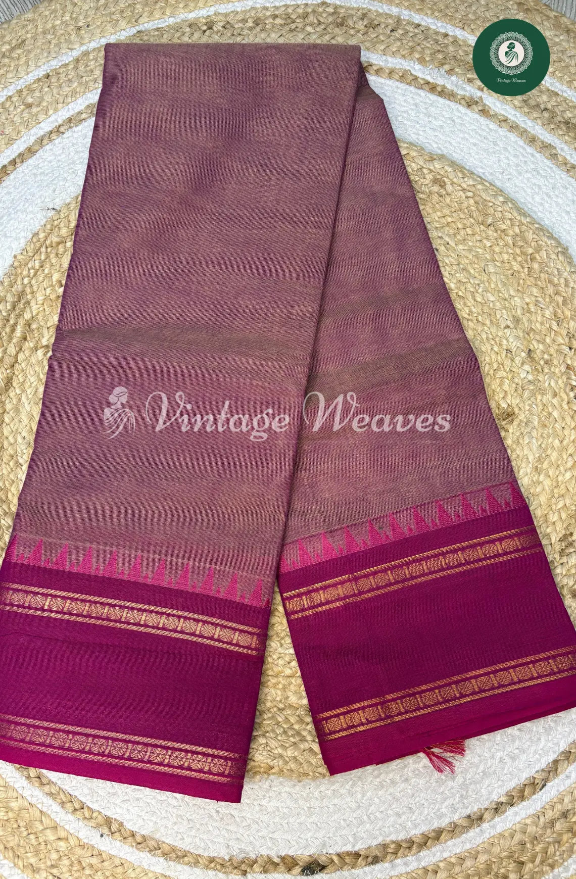 Kanchi Cotton Saree Temple Border Plain-Pink