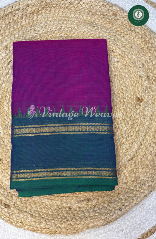 Kanchi Cotton Saree Temple Border Plain-Purple
