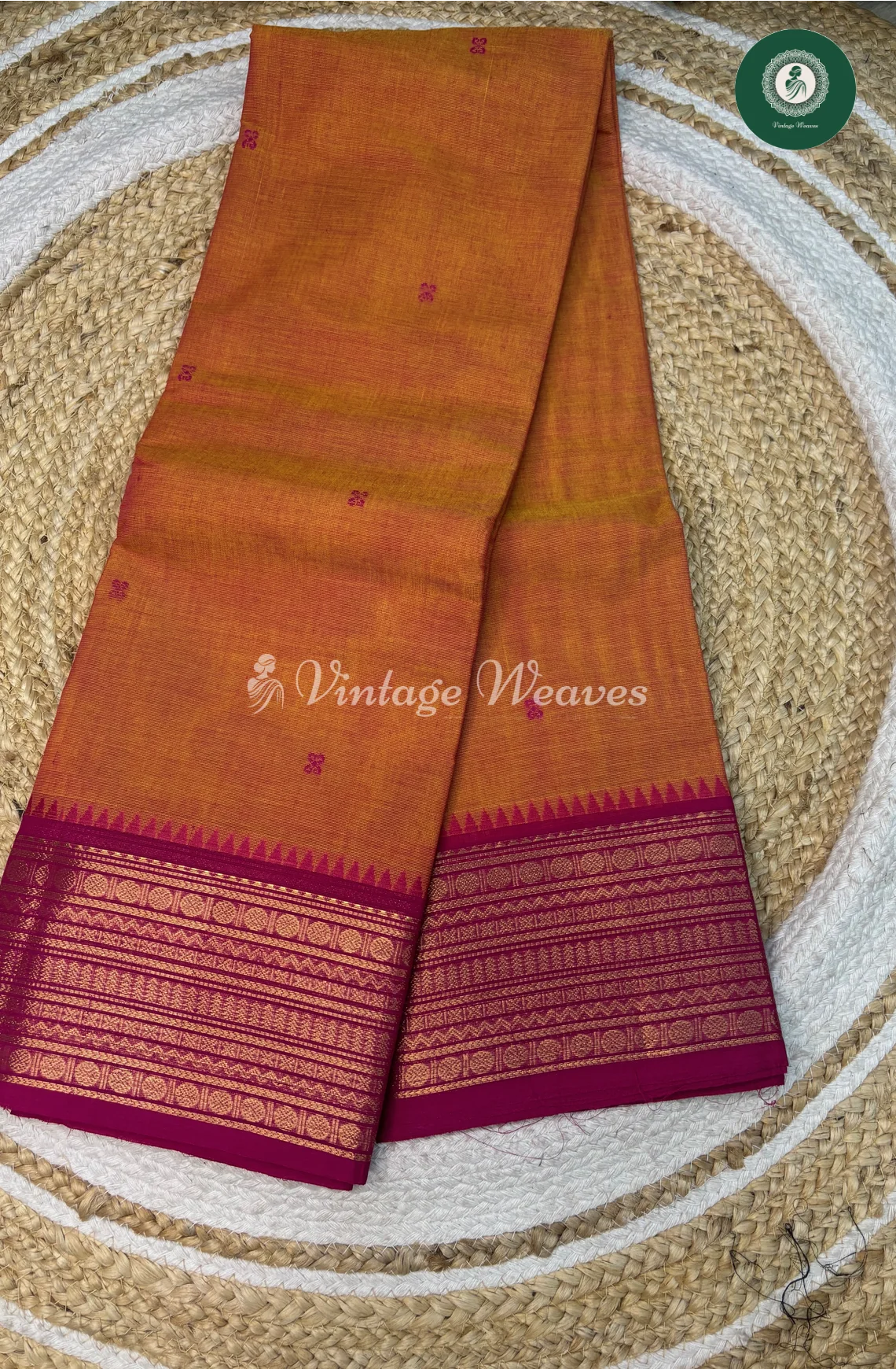 Kanchi Cotton Saree With ButtaBody -OrangewithPink