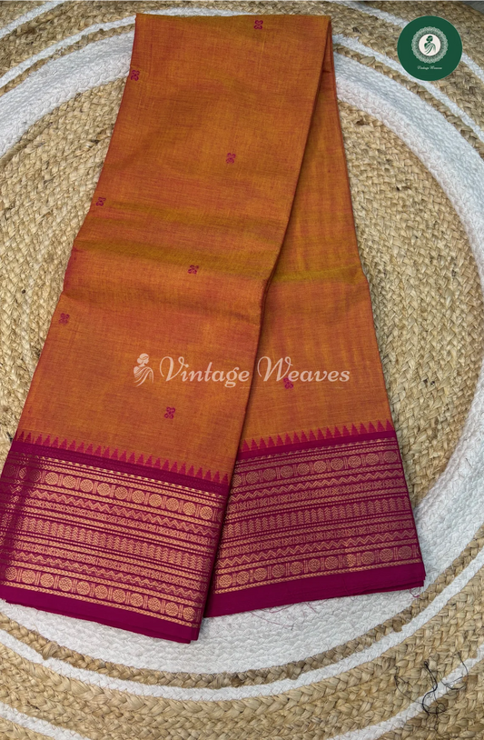 Kanchi Cotton Saree With ButtaBody -OrangewithPink