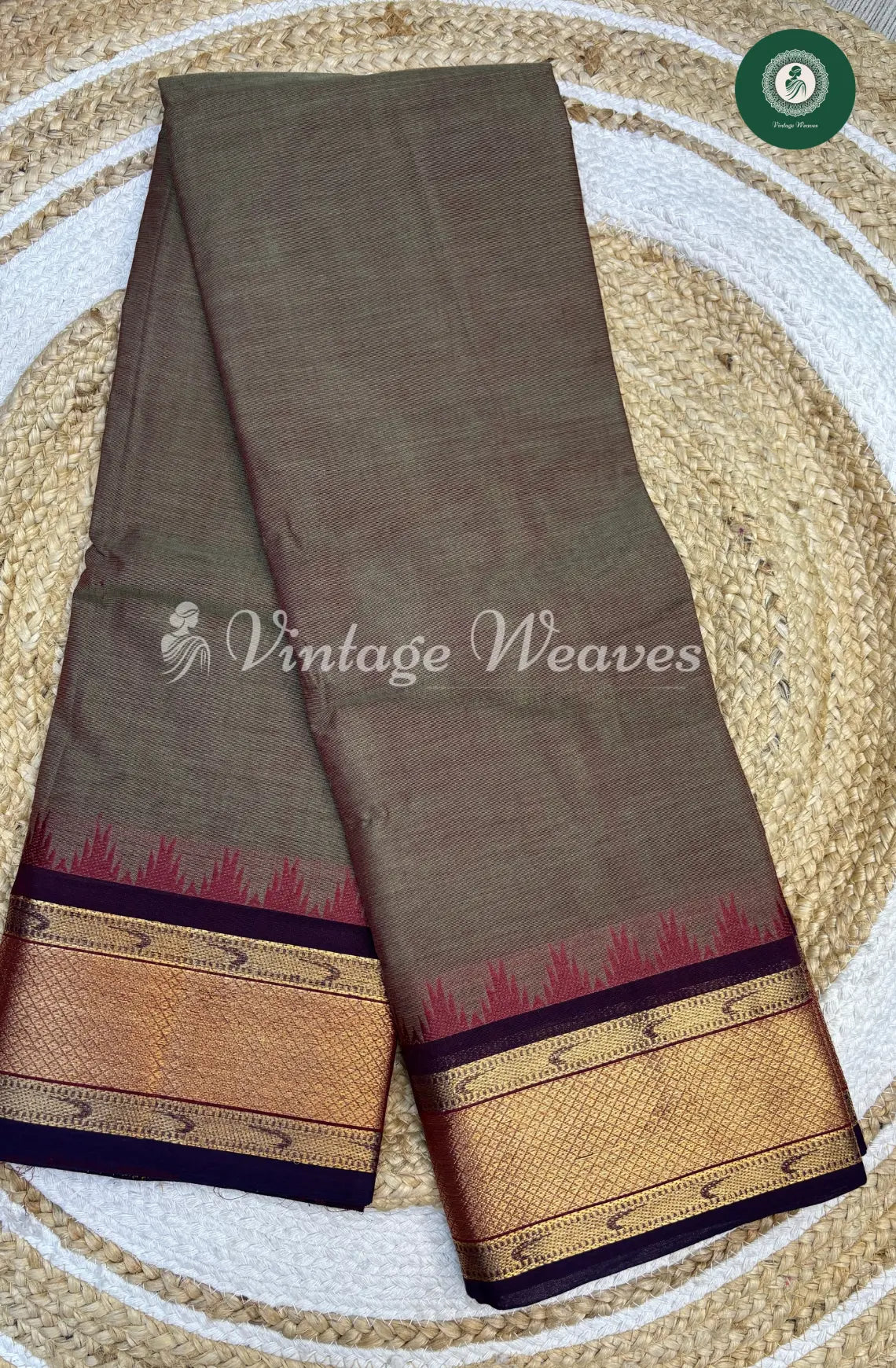 Kanchi Cotton Saree With ZariBorder-Grey