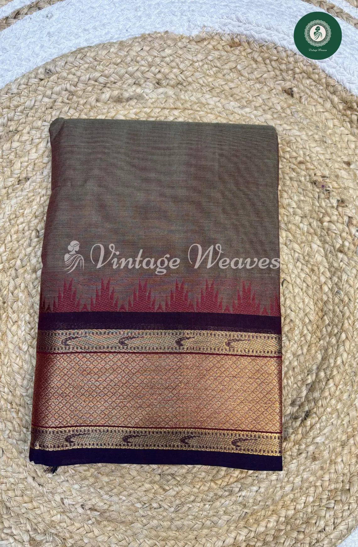 Kanchi Cotton Saree With ZariBorder-Grey