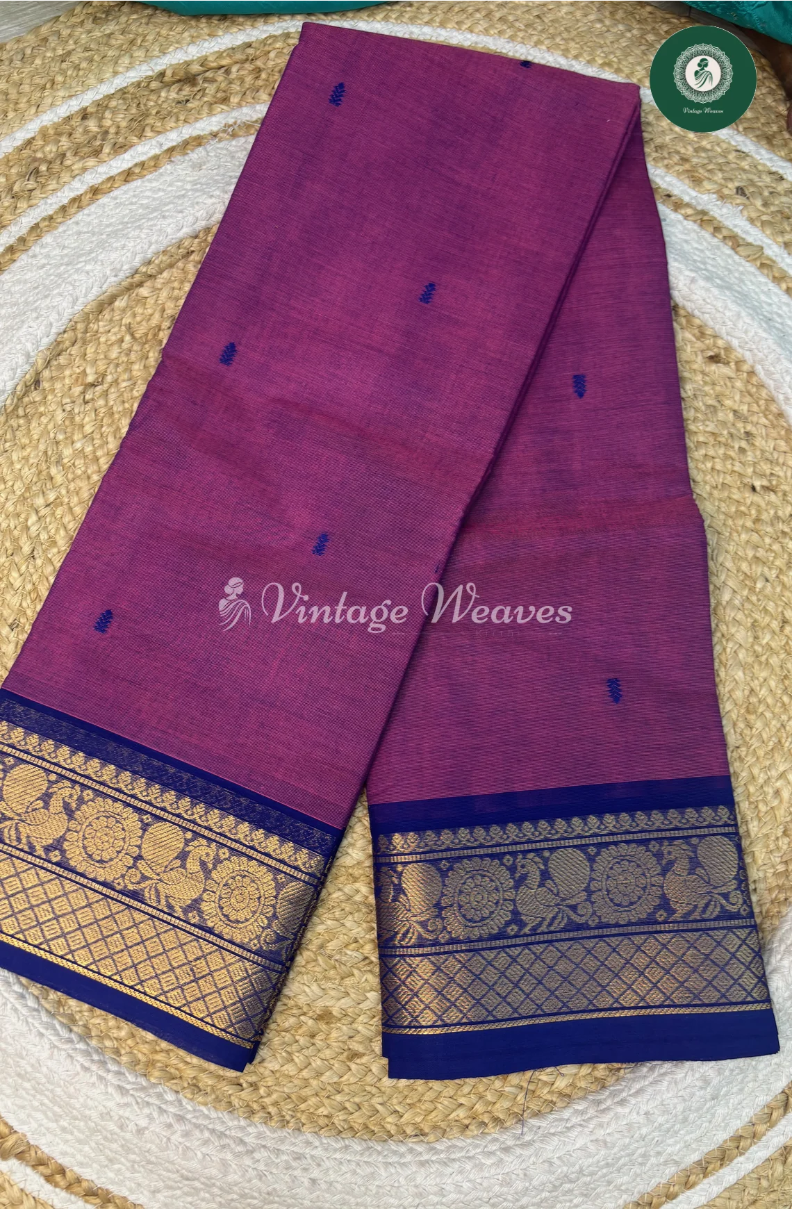 Kanchi Cotton With PeacockBorder-Purple