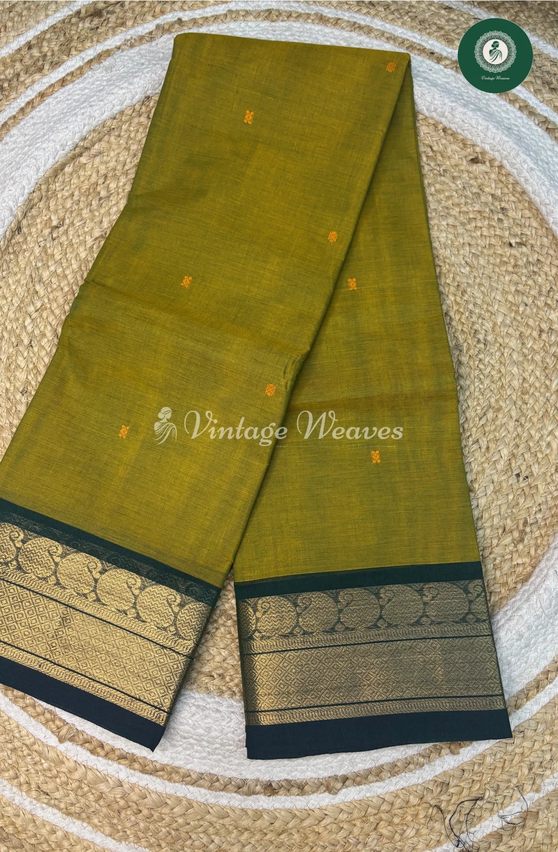 Kanchi Cotton With MangoBorder-Green