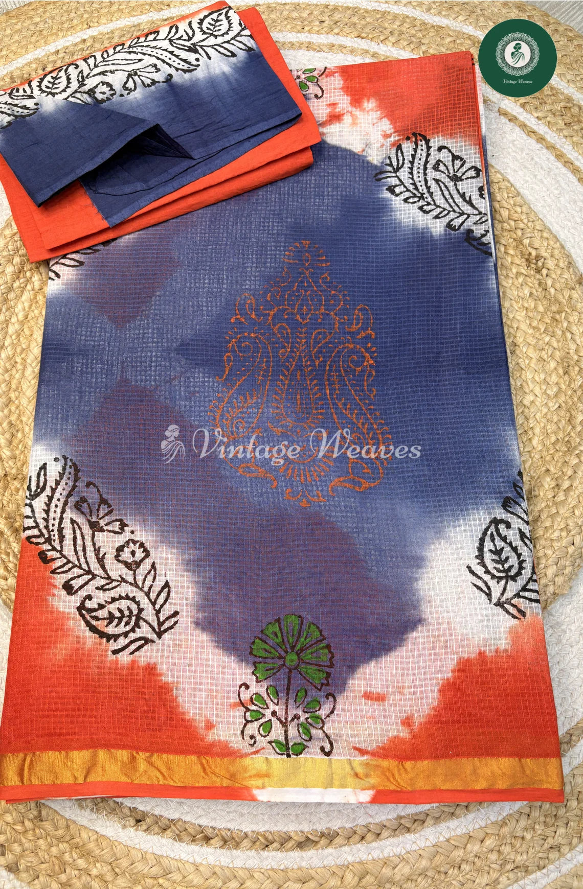 Kota Cotton Saree -BlueWithOrange