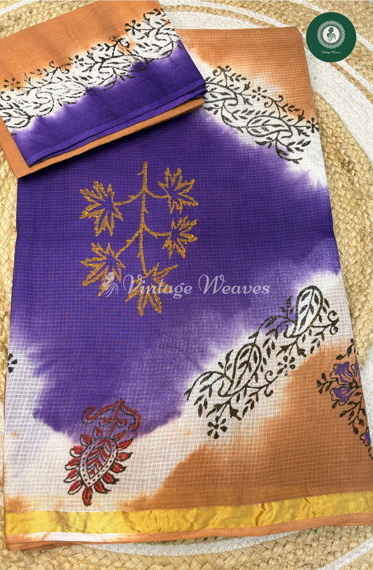 Kota Cotton Saree -BlueWithSandel