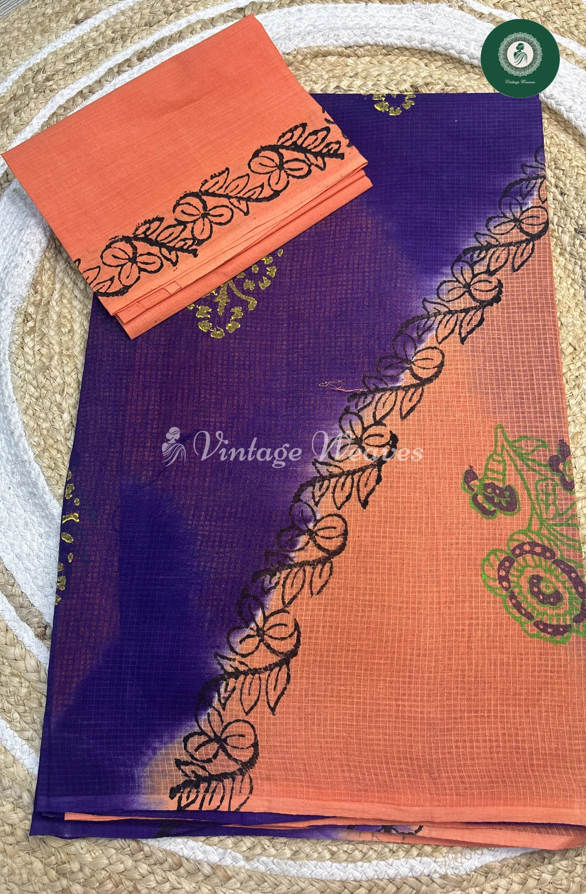 Kota Cotton Saree-Orange with purple