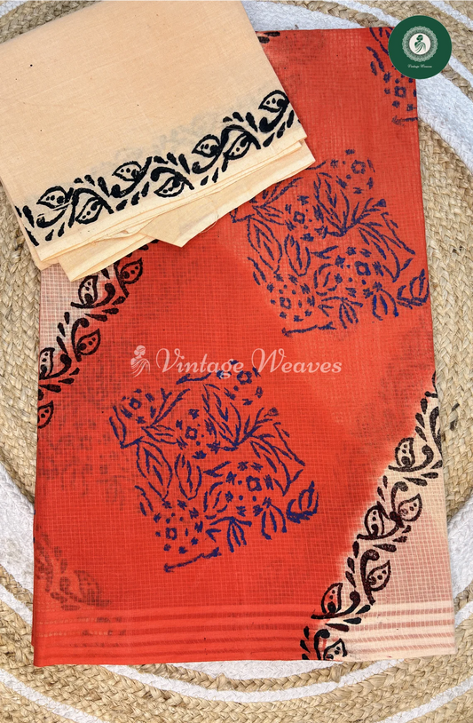 Kota Cotton Saree-Orangewithsandel