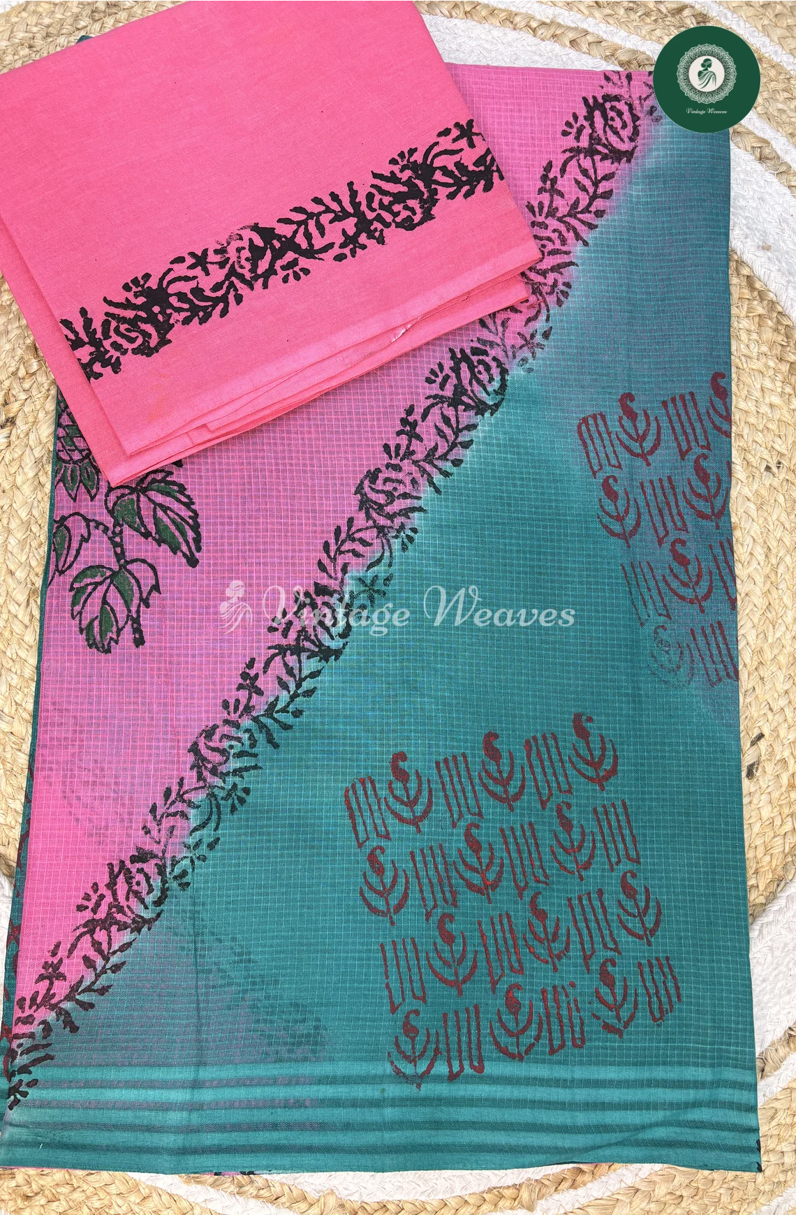 Kota Cotton Saree-PinkWithBlue_1