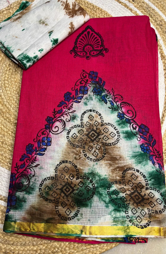 Kota Cotton Saree -Pink With Multicolor
