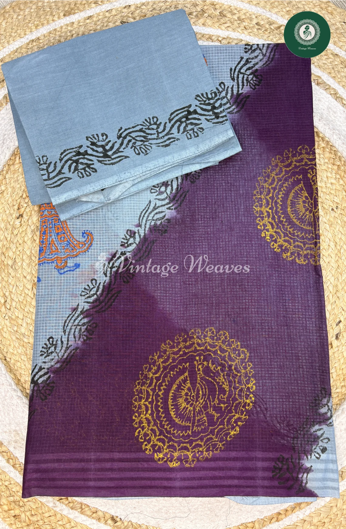 Kota Cotton Saree-PurpleWithBlue