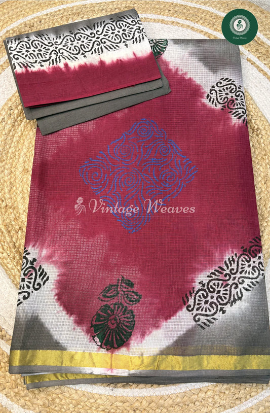 Kota Cotton Saree -PurpleWithGrey