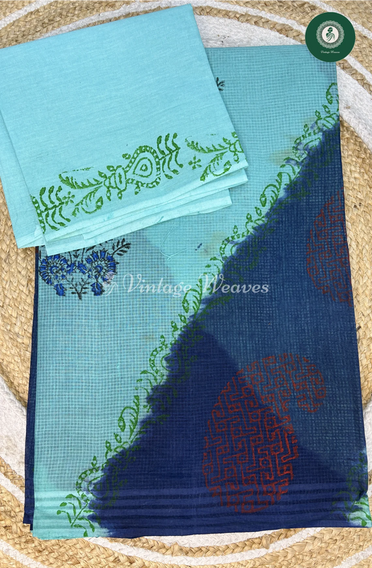 Kota Cotton Saree-lightblueWithBlue