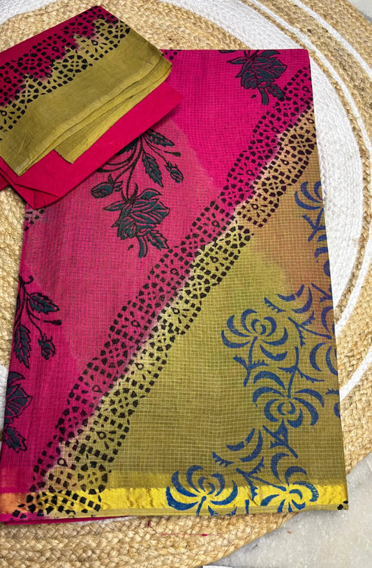 Kota Cotton Saree FloralPrint-Pink