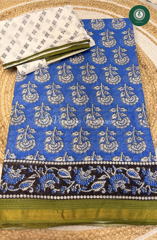 Kota Cotton Saree Flower-LightBlue