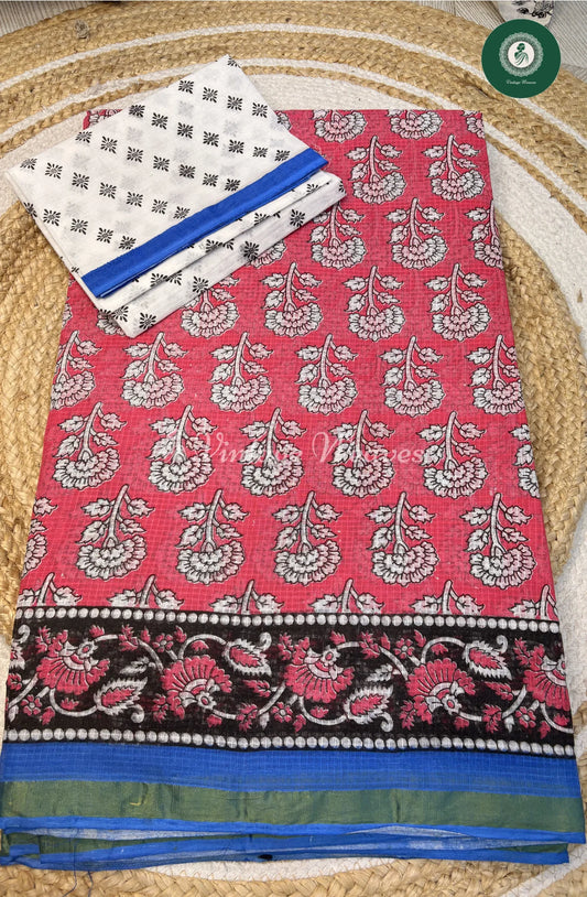 Kota Cotton Saree Flower-Pink