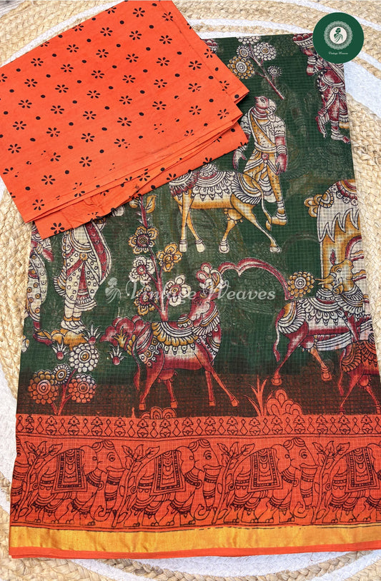 Kota Cotton Saree Kalamkari AncientArt-Green