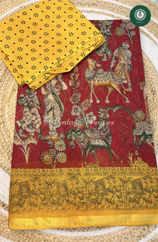 Kota Cotton Saree Kalamkari AncientArt-Red