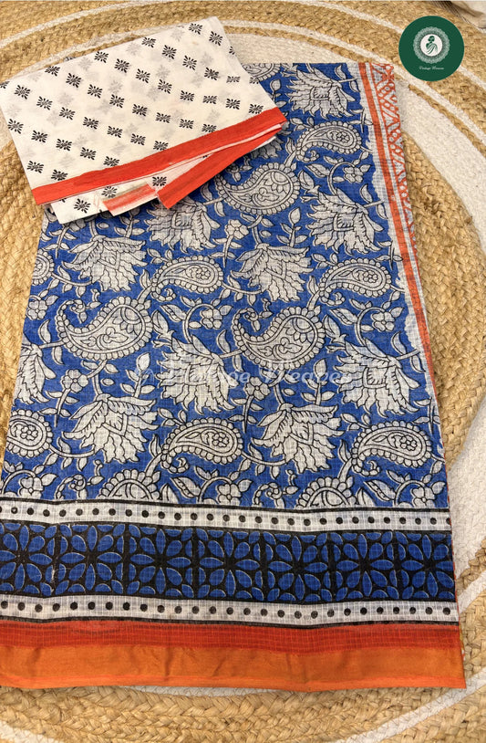 Kota Cotton Saree MangoPrint-Blue
