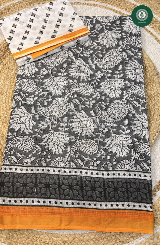 Kota Cotton Saree MangoPrint-Grey