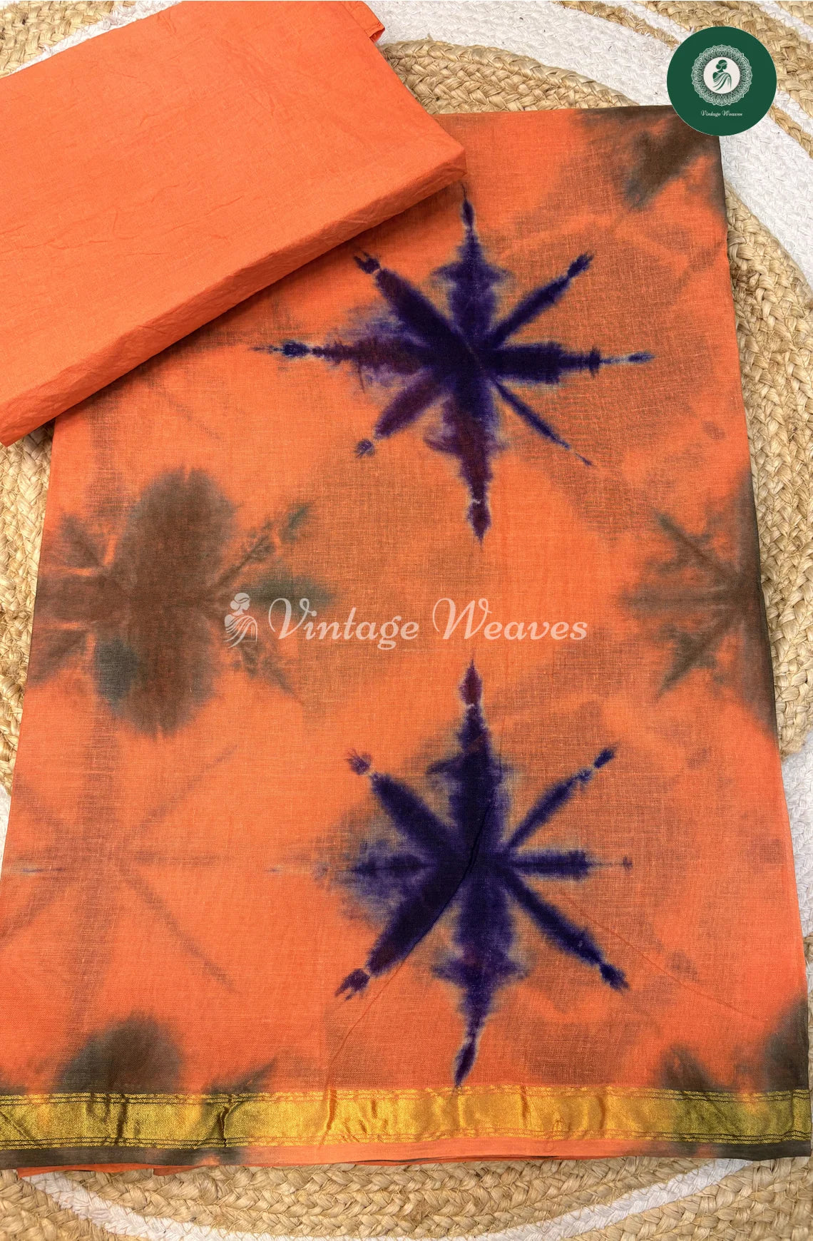 Kota Cotton Saree ShiboriFlower-Orange