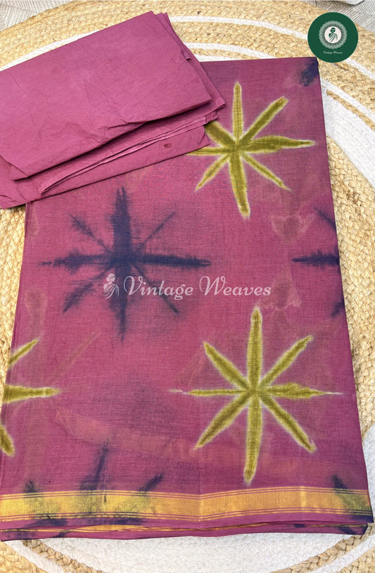 Kota Cotton Saree ShiboriFlower-LightPink