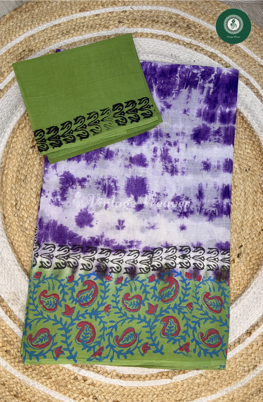 Kota Cotton Saree ShiboriPrint-PurplewithGreen