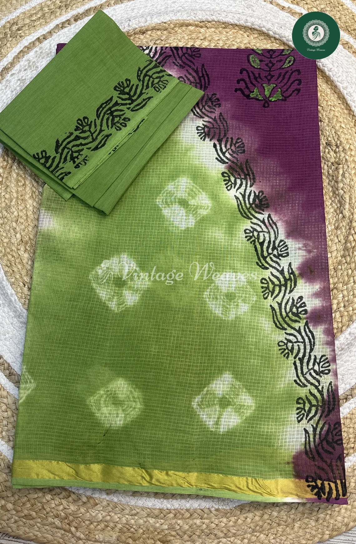 Kota Cotton SareeTrianglePrint-PurplewithGreen (1)