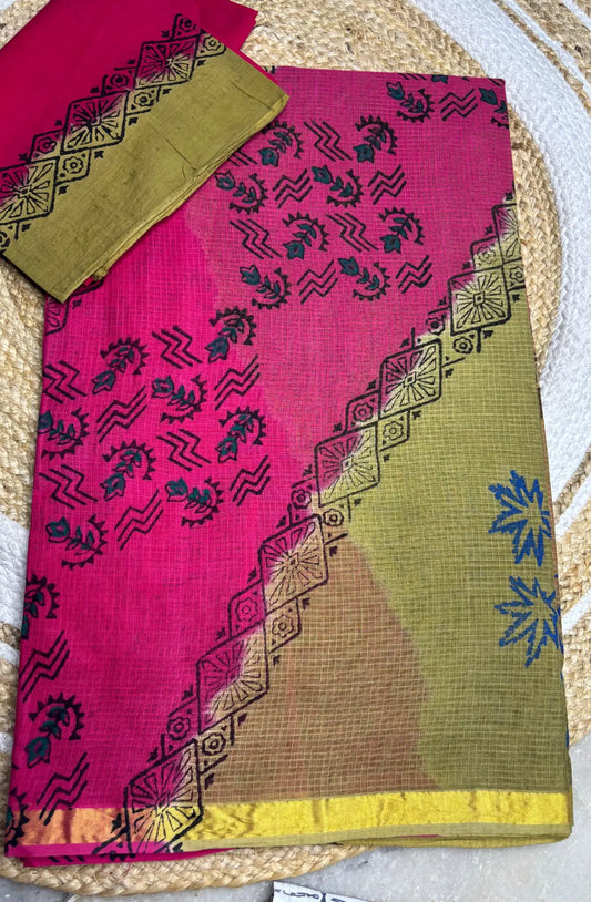 Kota Cotton Saree VarliPrint-Pink