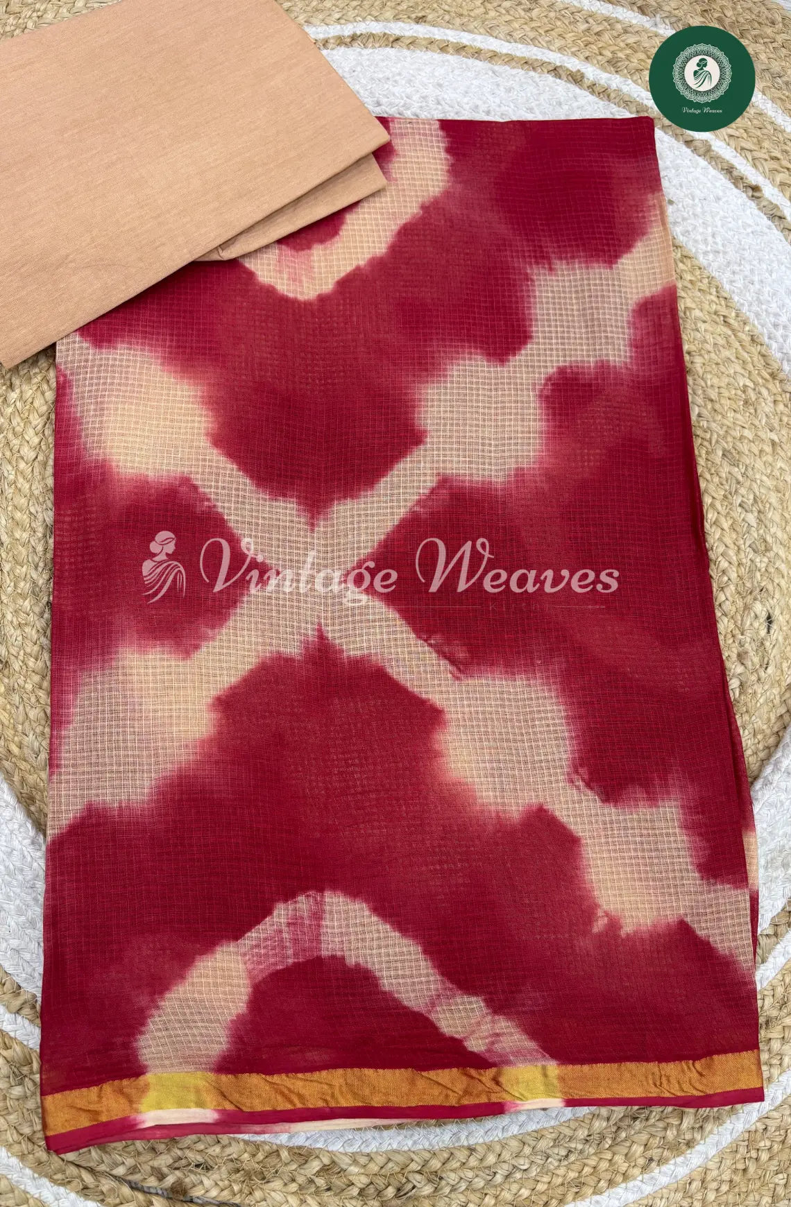 Kota Cotton Saree With Shibori Print-Red