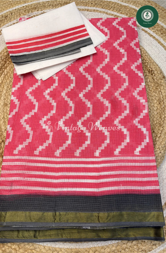 Kota Cotton Saree ZigZagPrint-Pink