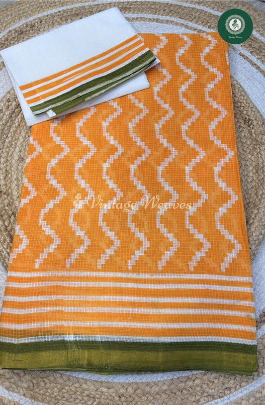 Kota Cotton Saree ZigZagPrint-Yellow