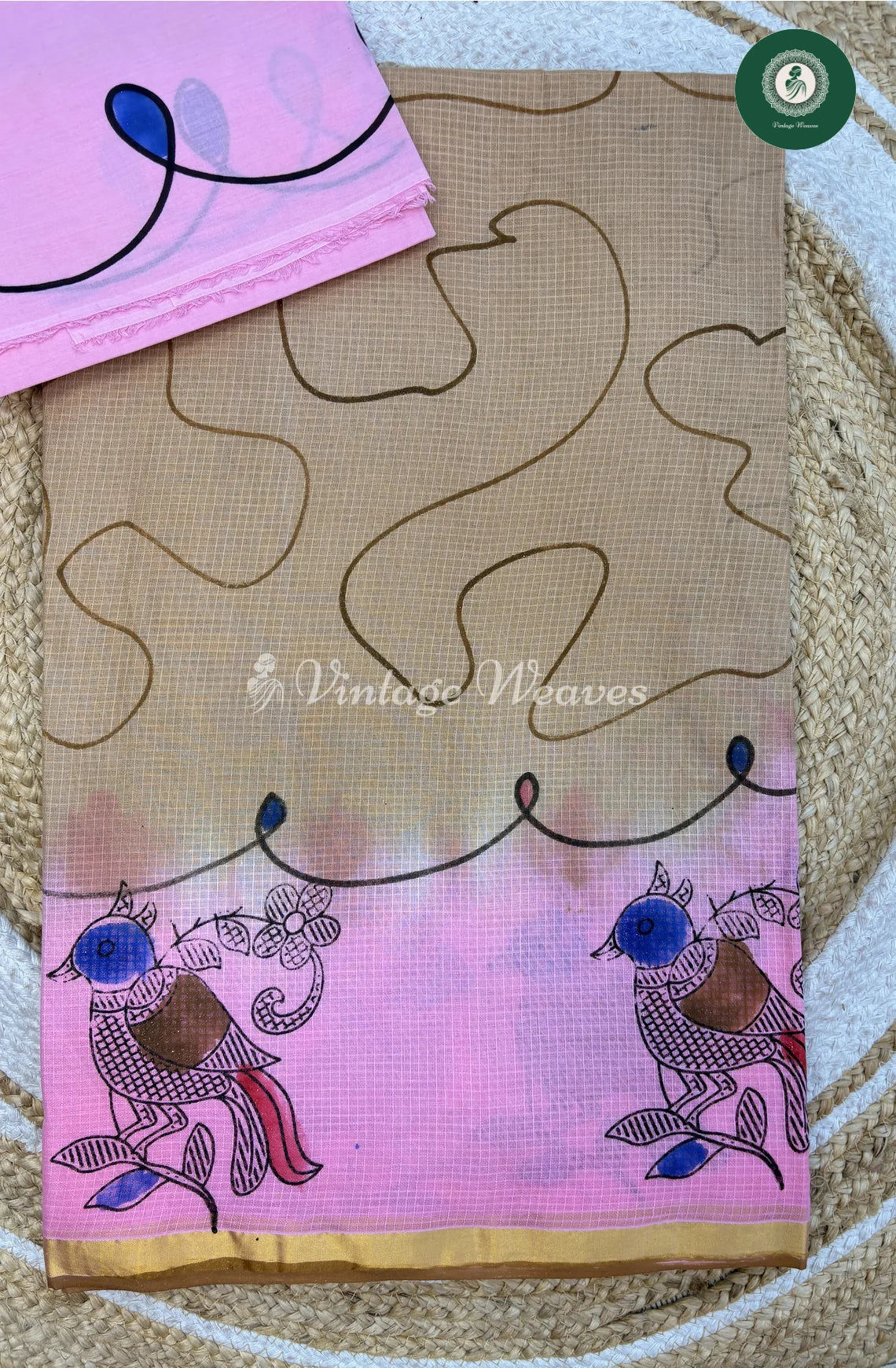 Kota Cotton Saree with Abstarct Lines-Skin
