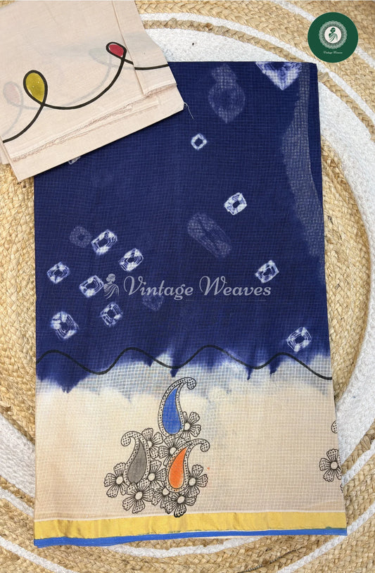 Kota Cotton Saree with Bandhini Body-Blue