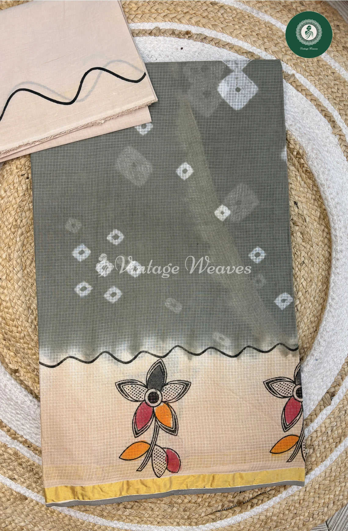 Kota Cotton Saree with Bandhini Body-Grey