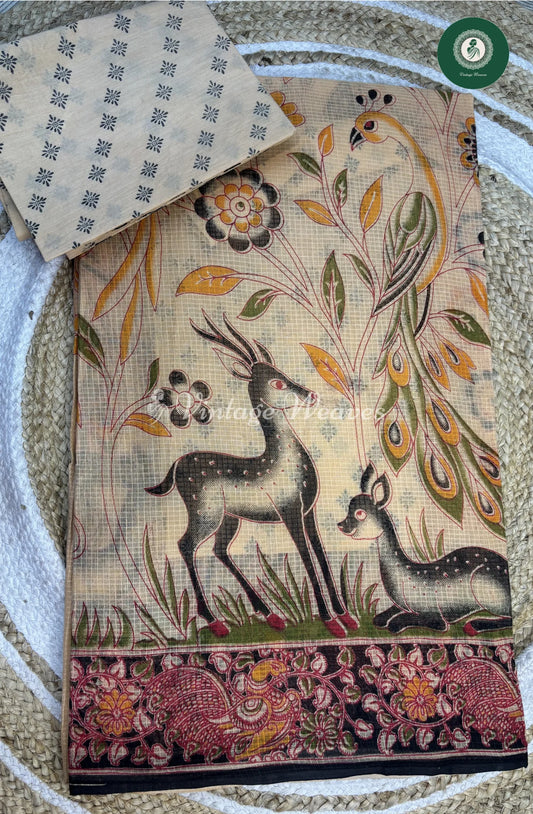 LightWeight Kota Cotton Saree DeerPrint-Black