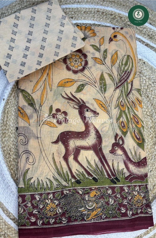 LightWeight Kota Cotton Saree DeerPrint-Marron