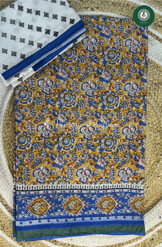 LightWeight Kota Cotton Saree FloralPrint-Yellow