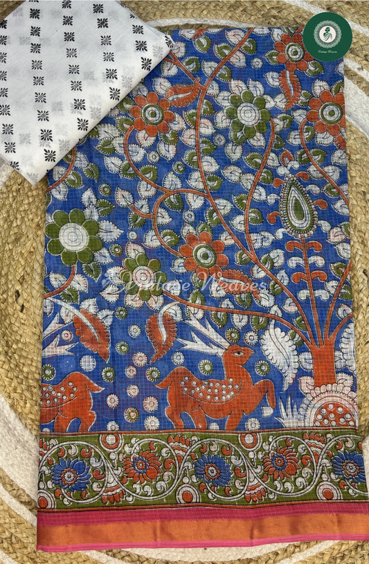 LightWeight Kota Cotton Saree Kalamkari-Blue