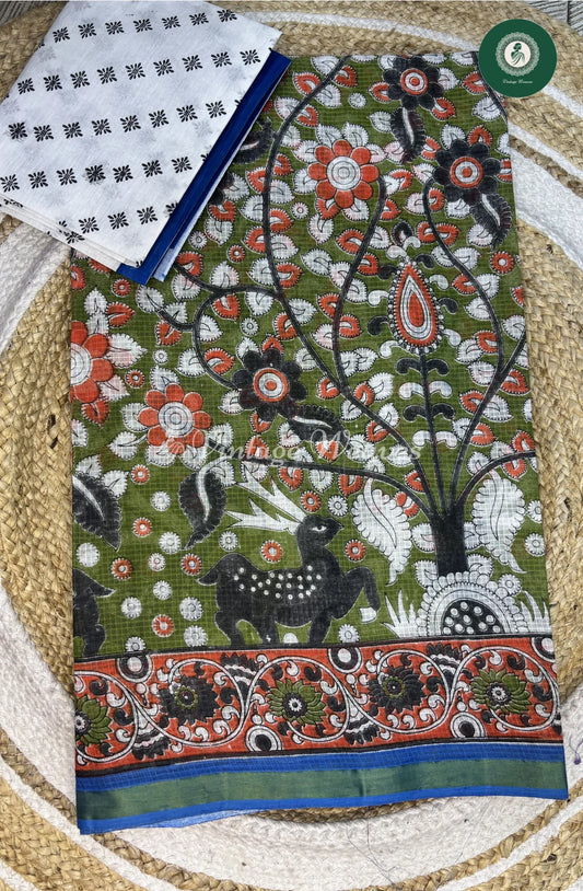 LightWeight Kota Cotton Saree Kalamkari-Green