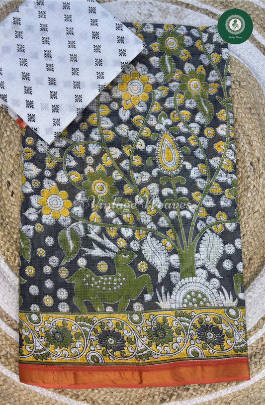 LightWeight Kota Cotton Saree Kalamkari-Grey