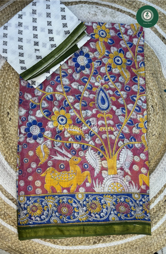 LightWeight Kota Cotton Saree Kalamkari-Pink