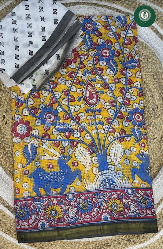 LightWeight Kota Cotton Saree Kalamkari-Yellow