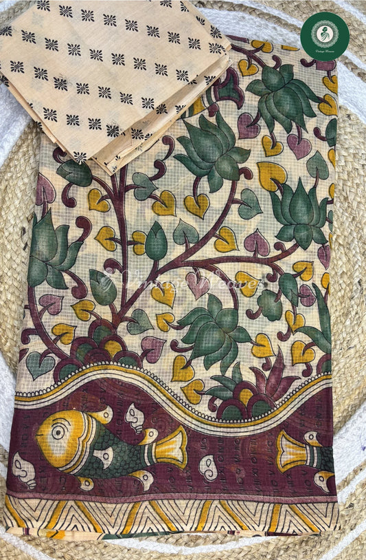 LightWeight Kota Cotton Saree LotusPrint-Marron